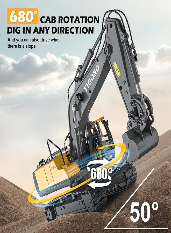 Junona Remote Control Excavator Toy 11 Channel Rc Excavator Truck Toys 1/20 Scale 2.4Ghz Construction Vehicles with Metal Shovel 680° Rotation Lights & Sounds for Kids Boys Age 4-12 Y, Multicolor - Image 5